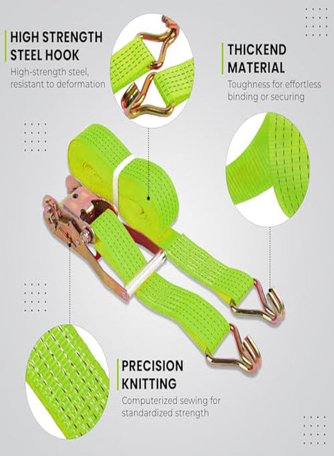 روبوست حزام ربط متين - عبوة من قطعة واحدة (أخضر نيون) | حزام شد شديد التحمل | 50 مم × 10 أمتار | الخامة | أحزمة أمتعة بخطافات مزدوجة على شكل حرف J | مقاوم للتآكل والتمزق - Image 3